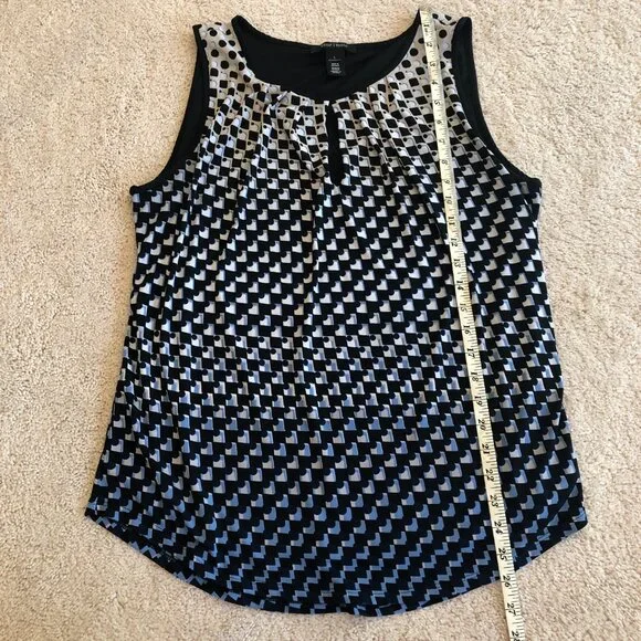 White House Black Market Key Hole Sleeveless Women's Blouse Tank Top Blue Black - Picture 9 of 11